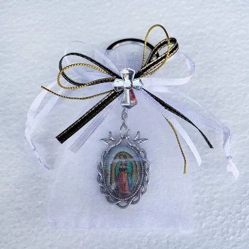 Miniatura 7 de WE Llavero conmemorativo favor 12PCS Nuestra Señora de Guadalupe/Recuerdos para Novenario Aniversario (blanco), plateado