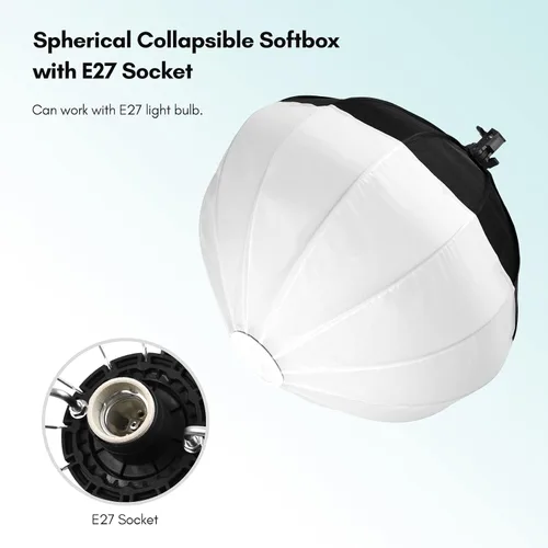 Miniatura 5 de Andoer 19.7 in/19.7 pulgadas linterna softbox esférica plegable caja suave de instalación rápida con enchufe E27 bolsa de transporte para estudio