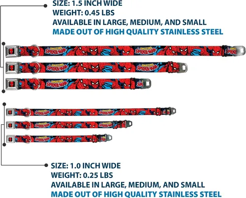Miniatura 3 de Buckle-Down Collar de perro con hebilla de cinturón de seguridad, increíble Spider-Man, 1 pulgada de ancho, se adapta a cuello de 11 a 17 pulgadas