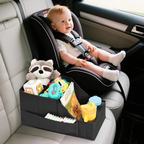 Miniatura 2 de Organizador de asiento de automóvil para asiento trasero, organizador de automóvil con 12 compartimentos de almacenamiento, 2 portavasos