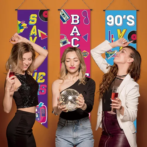 Miniatura 4 de Banderas de regreso a los 90, decoraciones de fiesta de los 90, carteles para el porche, telones colgantes de los 90 para barra de casa, amo los 90