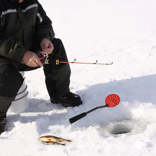 Miniatura 6 de Combos de carrete de caña de pescar en hielo, caña de pescar de hielo de 19.7 pulgadas con carrete de pesca, desnatador, señuelos de ganchos y bolsa