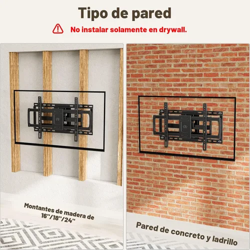 Miniatura 8 de Soporte de montaje para la pared se adapta a 16, 18, 24 pulgadas de madera espaciado con movimiento completo del brazo articulado para la mayoría