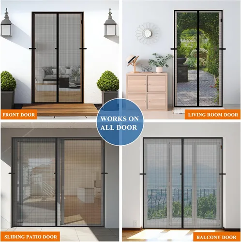Miniatura 8 de Puerta mosquitera magnética negra, se adapta a puertas de 30'' x 80'', poliéster a prueba de arañazos, mantiene fuera a las criaturas molestas