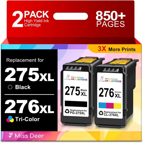 Miss Deer Paquete de 2 cartuchos de tinta 275 y 276, repuesto compatible para Canon PG-275XL CL-276XL XL de alto rendimiento, para impresoras Pixma