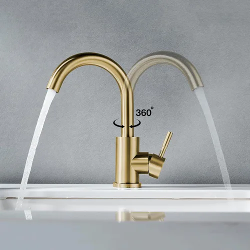 Miniatura 5 de Grifo de Fregadero de Barra Húmeda de Un Solo Agujero Dorado Cepillado, Grifo de Fregadero de Baño Moderno de Una Sola Manija, Grifo de Preparación