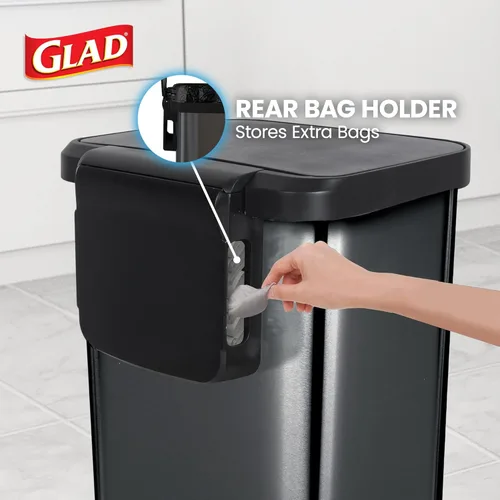 Miniatura 5 de Glad Basurero con pedal de acero inoxidable de 20 galones / 75.5 litros con protección contra olores CloroxTM, color gris plomizo acero
