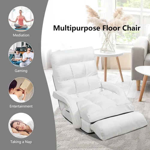 Miniatura 9 de Giantex Chaise Lounge - Sillón plegable multiusos para interiores, 6 posiciones ajustables, reposabrazos integrados, almohada lumbar, asiento