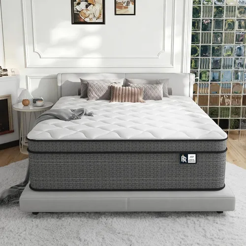 Ruoysun 12 Inch King Size Mattress, Firm Hybrid Mattress with 7-Zone Pocket Springs & Cooling Gel Memory Foam, Luxury Pressure Relief Bed in a Box