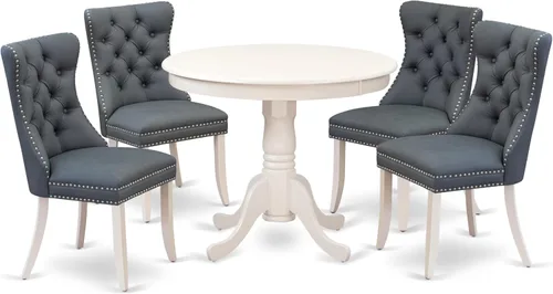 Miniatura 17 de East West Furniture ANDA5-LWH-12 - Juego de cocina de 5 piezas que contiene una mesa de comedor redonda con pedestal y 4 sillas Parson tapizadas