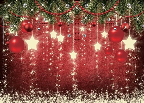 CHAIYA Telón de fondo de Navidad de 8 x 6 pies, bola roja, decoraciones de fiesta de Navidad para familia, vacaciones, Año Nuevo, decoración de
