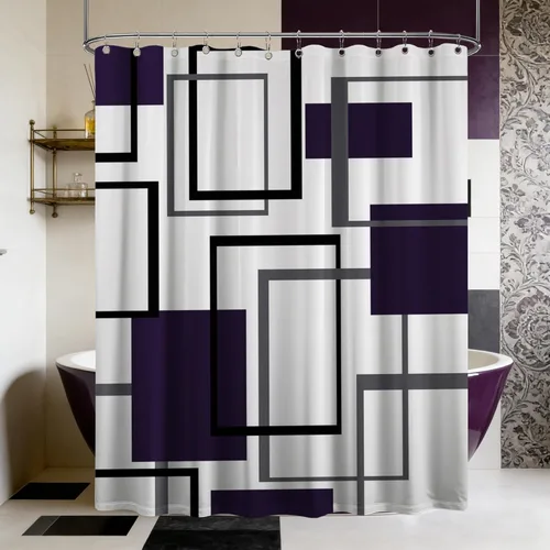 Miniatura 87 de Cortina de Ducha en Blanco y Negro Geométrica Cortinas de Ducha para Decoración de Baños de Hombres Juego de Cortina de Baño en Negro Blanco y Gris