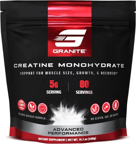 Monohidrato de creatina de granito, apoya la fuerza, la resistencia y la recuperación muscular, creatina para hombres y mujeres, sin soja, sin