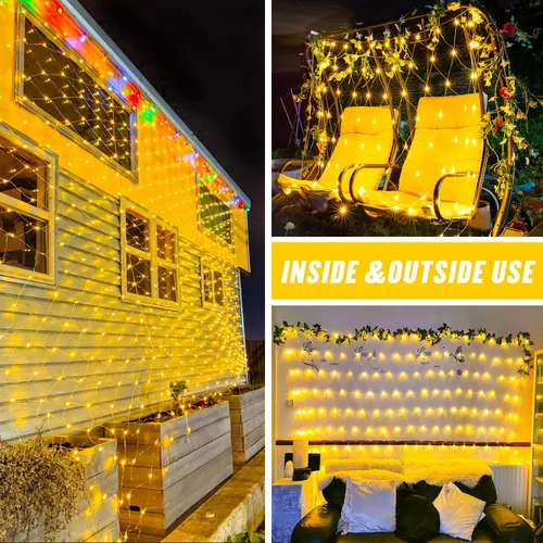 Miniatura 9 de JMEXSUSS - Luces de red para exteriores impermeables, de 12 x 5 pies, con enchufe y 8 modos con control remoto, 360 luces LED para decoración