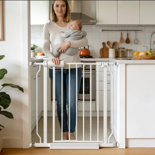 Miniatura 11 de Puerta extra ancha para bebé, 4.72 pulgadas, extensiones de paseo a través de la puerta del bebé, montaje a presión, cierre automático, puertas