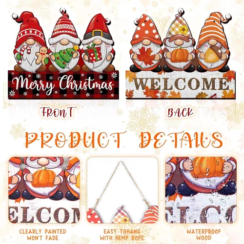 Miniatura 3 de Decoración de Navidad reversible de otoño, decoraciones de Acción de Gracias para el hogar, interiores y exteriores, letrero de corona de Navidad a