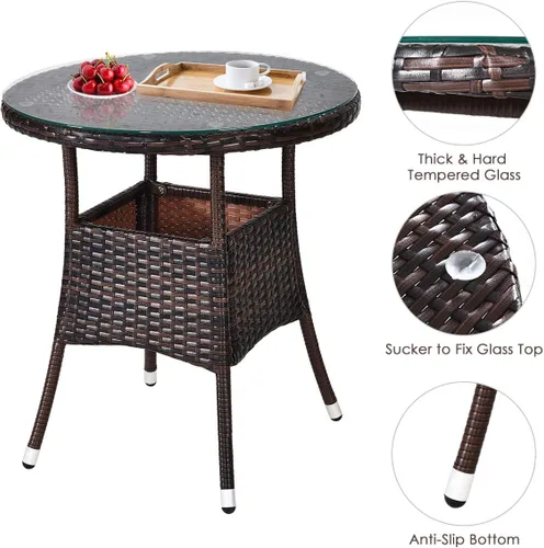 Miniatura 5 de Tangkula - Juego de muebles de patio de 4 piezas en forma de C de mimbre para exteriores, con cojines y mesa de centro con cubierta de cristal