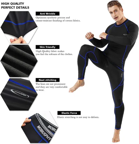 Miniatura 5 de Ropa interior térmica para hombre, conjunto de pantalones largos con forro polar capa base superior