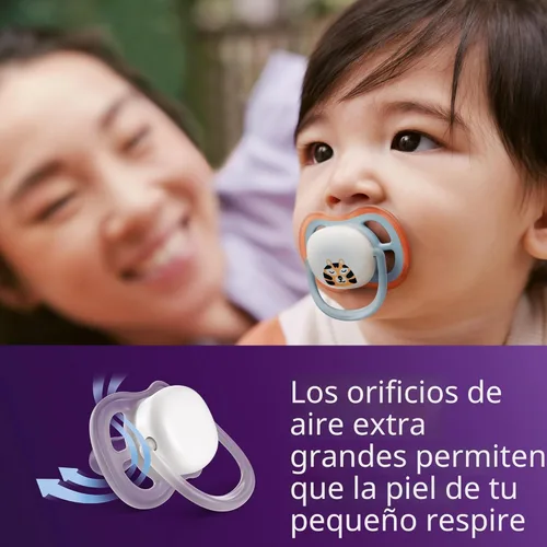 Miniatura 2 de Philips Avent Ultra Air Chupetes nocturnos – Diseño ortodóntico, para bebés de 0 a 6 meses, brillan en la oscuridad, pezón simétrico de silicona Azul