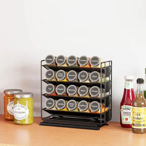 Miniatura 7 de SpaceAid Organizador de especias extraíble con 20 frascos, organizador de condimentos deslizante de servicio pesado para gabinetes de cocina