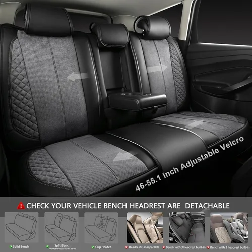 Miniatura 3 de CAR PASS Fundas de Asiento de Cuero de Gamuza Juego Completo Protector Suave Duradero Acolchado Cálido en Invierno Transpirable en Verano, Funda Gris