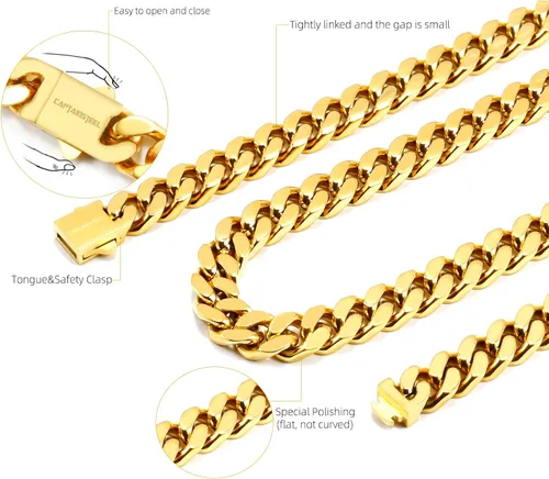 Miniatura 3 de CaptainSteeL Miami - Collar de cadena cubana para hombresmujeres, acero inoxidable 316L, 50.354 in de ancho, 18202224 pulgadas de largo, joyería