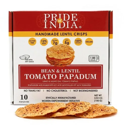 Miniatura 8 de Pride of India Paquete variado de papadum de sabores surtidos – 60 unidades, paquete de 6 (21 onzas/21.16 oz) Patatas fritas de lentejas lisas