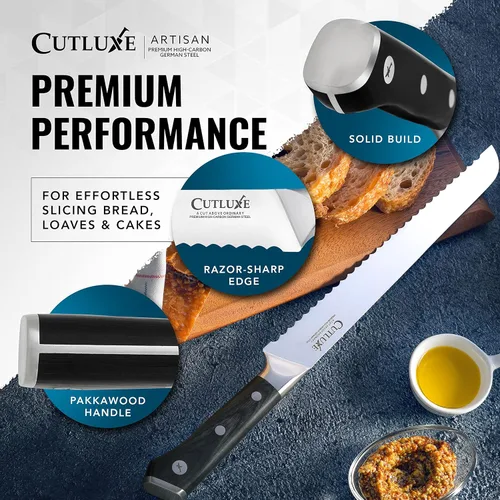 Miniatura 9 de Cutluxe Cuchillo para Pan – Cuchillo Dentado de 10" para Pan Casero, de Masa Madre – Acero Alemán Forjado de Alto Carbono – Espiga Completa