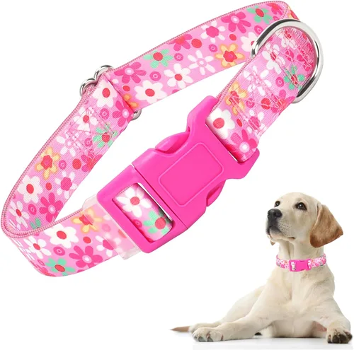 Miniatura 27 de Collares de Perro para Niñas con Patrones de Margaritas, Lindo Collar Rosa para Perras, Collares Ajustables Blandos y Duraderos para Perros XS 12