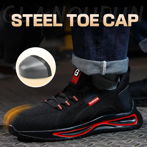 Miniatura 2 de GLANOUDUN Zapatos de punta de acero para hombre, zapatos de trabajo ligeros para hombres, zapatos de seguridad indestructibles para hombres, zapatos