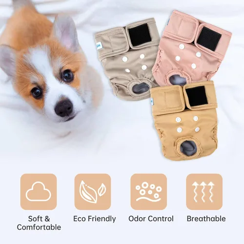 Miniatura 5 de Leekalos Pañales reutilizables lavables para perras (3 unidades) – Pañales para perritos altamente absorbentes – Pañales ajustables para cachorros