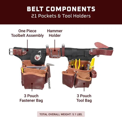 Miniatura 3 de Occidental Leather Cinturón de herramientas Pro Framer ajustable para ajustar, 21 bolsillos y portaherramientas, fabricado en Estados Unidos