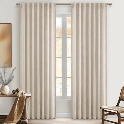 Miniatura 10 de Cortinas translúcidas de lino beige blanco de 84 pulgadas de largo, 2 paneles, cortinas modernas con filtrado de luz y privacidad, riel de techo