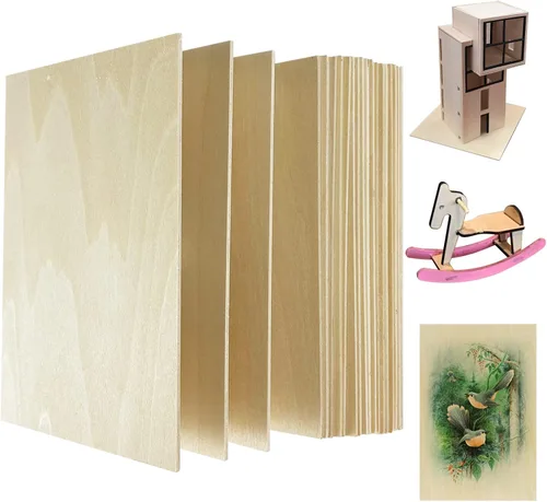 MUXGOA Paquete de 20 hojas de tilo, hojas de madera finas para manualidades, láser, quema de madera, adornos de madera, se pueden cortar y pintar a