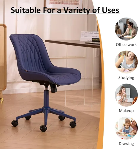 Miniatura 7 de YOUNIKE Silla de oficina ergonómica de piel sintética sin brazos, cómoda silla de escritorio con respaldo mecedor, bonita silla giratoria con Azul