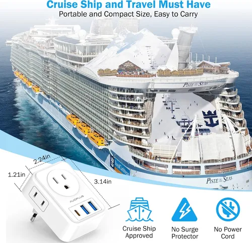 Miniatura 4 de Paquete de 2 adaptadores de enchufe de viaje europeos con USB C, adaptadores de corriente de Estados Unidos a Europa con 4 salidas de CA, 3 puertos