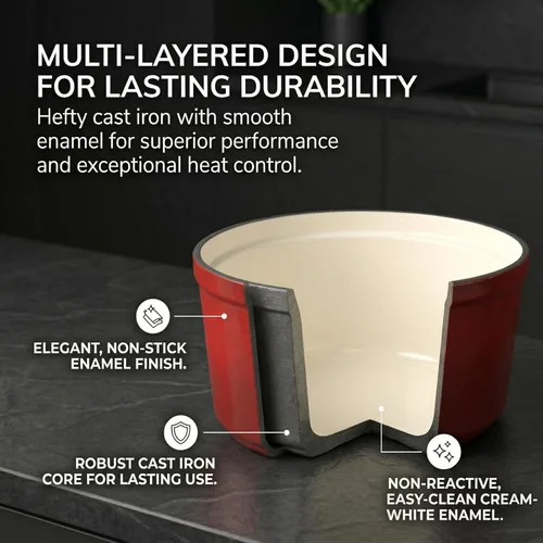 Miniatura 2 de SUNHOUSE Olla de horno holandés de hierro fundido esmaltado, horno holandés de 3 cuartos de galón con tapa para hornear pan, estofado, guisos, olla