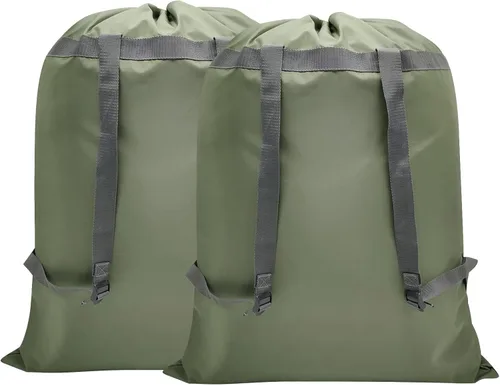 Miniatura 10 de Paquete de 2 mochilas para lavandería, 27 x 34 pulgadas, bolsa de lavandería resistente con correas para el hombro, cierre de cordón, mochila