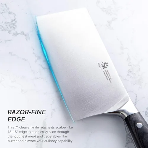 Miniatura 3 de KYOKU Serie Samurai - Cuchillo de carnicero de 7" - Espiga completa - Cuchillos de cocina de acero de alto carbono estilo japonés - Mango