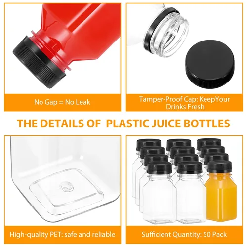 Miniatura 6 de Gerrii 75 botellas de plástico para jugo de 4 onzas con tapa, pequeñas botellas transparentes reutilizables con tapas, recipientes a granel, aptas