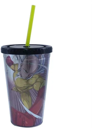 JUST FUNKY One Man Punch Foil Print Saitama Taza de carnaval de 16 oz con popote y tapa