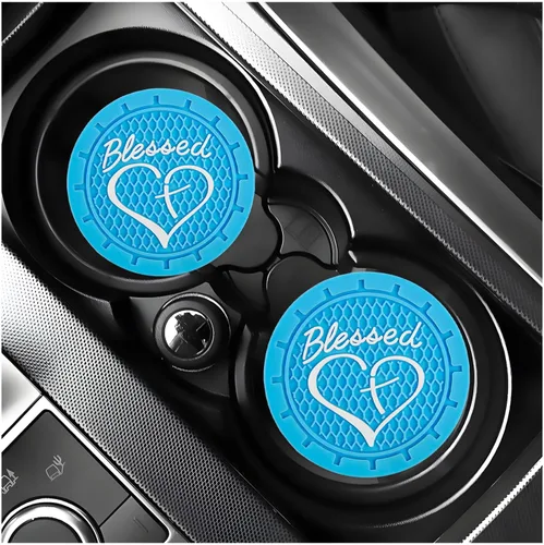 Miniatura 20 de KVAEY 2 PCS Posavasos para Portavasos de Coche, 2.76 Pulgadas Alfombrillas Antideslizantes para Bebidas del Vehículo con Linda Cruz Bendita