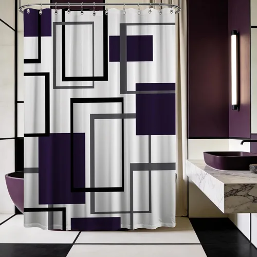 Miniatura 60 de Cortina de Ducha en Blanco y Negro Geométrica Cortinas de Ducha para Decoración de Baños de Hombres Juego de Cortina de Baño en Negro Blanco y Gris