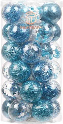 Miniatura 19 de Sea Team Juego de bolas de Navidad de plástico transparente inastillables, bolas decorativas de varios tamaños con relleno delicadas decoraciones
