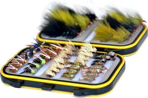 Miniatura 7 de Outdoor Planet Surtido de moscas de pesca con mosca premium, 12/24/48/66 moscas secas/húmedas/ninfa/serpentina, trucha/lubina, panfish/salmón