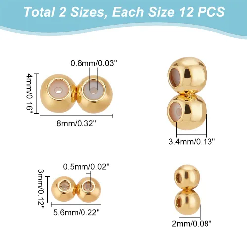 Miniatura 2 de PH PandaHall Cuentas de tapón de oro de 18 quilates, 24 cuentas de posicionamiento de doble agujero, cuentas deslizantes de silicona, cuentas