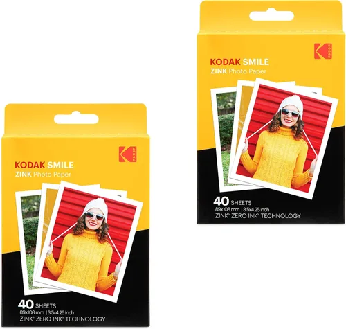 Zink Kodak - Papel fotográfico Zink de 3.5 x 4.25 pulgadas (80 hojas) compatible con cámara instantánea Kodak Smile Classic