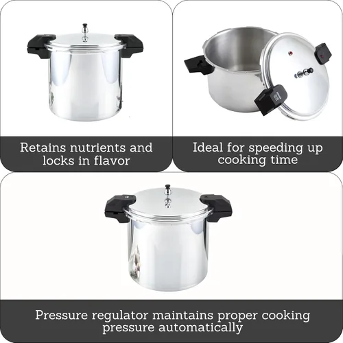 Miniatura 2 de IMUSA USA A417-80808 Olla a presión de 22 qt Jumbo para estufa con regulador y asas laterales, plateado