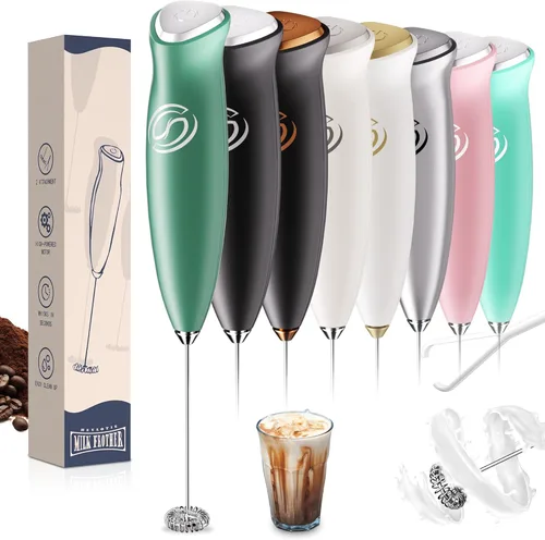 Miniatura 15 de Espumador de leche de mano, mezclador de bebidas, agitador de café de mano, espumador eléctrico para mezclador de café, varita con 2 batidores