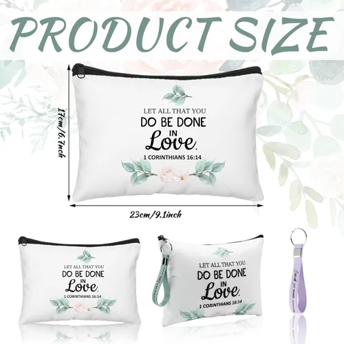 Miniatura 2 de Panelee 48 bolsas de cosméticos cristianos a granel para mujeres, bolsas de maquillaje con versículos de la Biblia, llaveros inspiradores, regalos